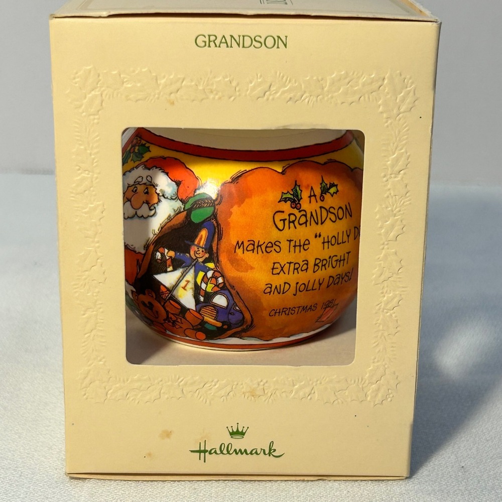 Hallmark Grandson 1981 Satin Keepsake Ornament Christmas Santa Reindeer New
